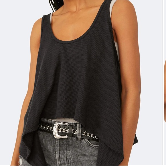 FREE PEOPLE Sing La La Black Scoop Neck Sleeveless A Asymmetric Hem Waffle Knit - Picture 4 of 5